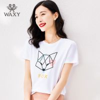 WAXY纯棉高档短袖ins风日系宽松圆领透气日常跑步女时尚夏季上衣