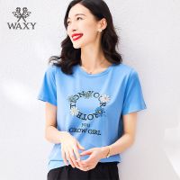 WAXY纯棉高档薄款ins风日系美式圆领透气日常跑步运动宽松上衣女