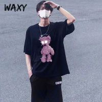 WAXY纯棉美式小熊印花T恤男2022夏季新款港风短袖潮流帅气上衣ins