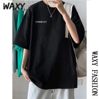 WAXY2022夏季新款纯棉t恤男正肩宽松百搭韩版字母潮牌印花女装ins