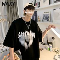 WAXY纯棉t恤男正肩宽松百搭韩版2022夏季新款爱心潮牌印花女装ins