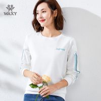 WAXY运动套头衫2022春秋款女卫衣外穿宽松韩版圆领上衣刺绣打底衫