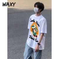 WAXY纯棉潮牌港风卡通印花短袖T恤男夏季韩版宽松学生帅气上衣ins