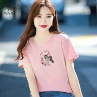 WAXY运动纯棉短袖2022夏季春秋款透气跑步健身圆领上衣时尚减龄女
