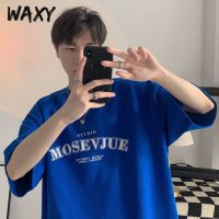 WAXY夏季新款日系纯棉短袖t恤男字母印花宽松运动半袖衣服男士ins