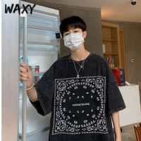 WAXY纯棉水洗做旧t恤短袖男百搭运动慵懒风夏季新款oversize宽松