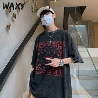 WAXY纯棉水洗做旧短袖t恤男运动夏季新款宽松百搭半袖上衣男装ins