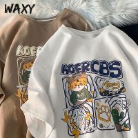 WAXY2022夏季新款运动纯棉t恤短袖男百搭慵懒风oversize宽松男装