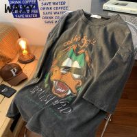 WAXY夏季新款运动纯棉水洗做旧t恤短袖男百搭慵懒风oversize宽松