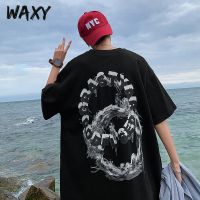 WAXY夏季新款港风纯棉t恤短袖男学生oversize宽松潮流半袖上衣ins