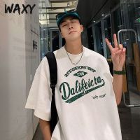WAXY夏季新款纯棉t恤短袖男学生宽松韩版潮流嘻哈印花上衣男装ins