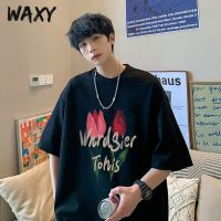 WAXY纯棉t恤短袖男学生oversize宽松新款美式复古高街男装ins潮牌
