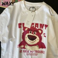 WAXY草莓熊短袖圆领纯棉t恤男学生宽松印花正肩韩版潮流男装ins潮