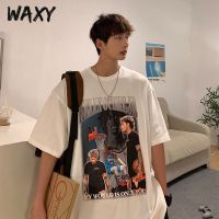 WAXY夏季新款上衣纯棉t恤男美式嘻哈潮牌宽松百搭正肩休闲男装ins