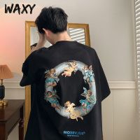 WAXY港风纯棉t恤短袖男学生百搭嘻哈oversize宽松上衣男装ins潮牌
