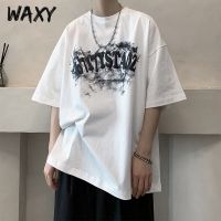WAXY纯棉白色t恤短袖男学生韩版潮流印花宽松百搭半袖上衣男装ins