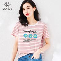 WAXY纯棉高档薄款ins风日系美式夏装透气日常跑步女百搭条纹上衣