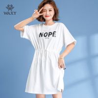 WAXY正品运动宽松中长款2022夏季新款连衣裙透气吸汗抽绳短袖长裙