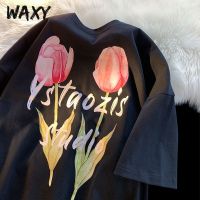 WAXY2022夏季新款纯棉t恤短袖男女百搭慵懒风oversize宽松情侣装