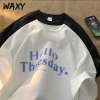 WAXY2022新款夏季情侣纯棉t恤短袖男女复古慵懒风oversize宽松ins