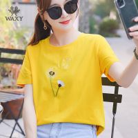 WAXY运动纯棉短袖2022夏季正品刺绣显白t恤透气吸汗健身专用高端