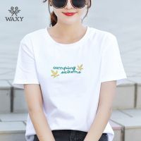 WAXY运动纯棉刺绣短袖2022夏季高端圆领上衣透气吸汗跑步白色t恤