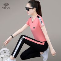 WAXY运动套装女夏季薄款2022新款大码宽松跑步休闲高端短袖两件套