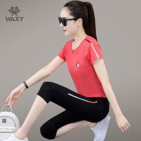 WAXY运动服套装女夏季薄款2022年新款休闲时尚洋气高端短袖两件套