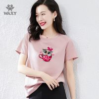 WAXY运动纯棉短袖2022夏季正品印花圆领上衣透气吸汗时尚潮流t恤