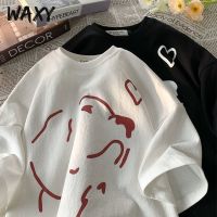WAXY纯棉短袖t恤情侣夏装ins潮牌2022年新款日系复古男女同款上衣