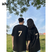 WAXY国潮牌ins情侣夏装2022年正肩短袖纯棉T恤男女同款设计感小众