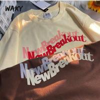 WAXY夏季纯棉短袖t恤衫男女同款美式复古嘻哈潮牌印花宽松上衣ins