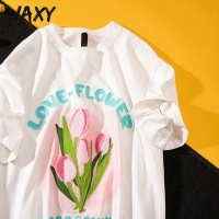 WAXY2022夏季新款郁金香花朵纯棉短袖t恤女设计感法式复古上衣ins