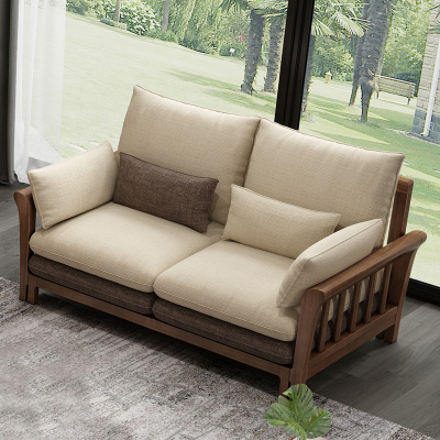 全实木沙发布艺北欧现代简约科技布客厅组合小户型新中式榉木家具