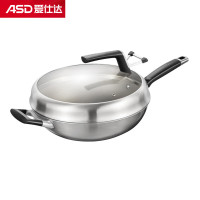 爱仕达(ASD) 0涂层炒锅不粘锅无涂层平底不锈钢家用炒菜锅 34cm -大视窗CC34Z2Q