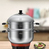 爱仕达(ASD)家用大容量电蒸锅五档火力调节304不锈钢蒸笼可视钢化玻璃盖蒸锅AZ-Y30J106