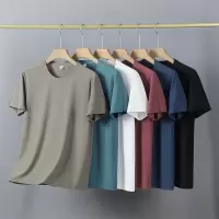 渔人船长夏季加肥加大大码男士运动T恤轻薄透气纯色休闲圆领短袖