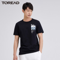 探路者棉T恤户外t恤男士短袖圆领T恤 春夏季男式精棉面料挺括珠峰印花新潮时尚舒适运动T恤