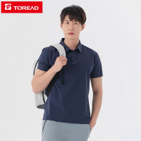 探路者弹力透气POLO衫男士翻领户外T恤春夏季户外男式罗纹领口时尚运动T恤旅行简约商务T恤