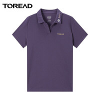 探路者短袖T恤女士柔软弹力透气棉涤POLO衫 春夏季新品户外印花刺绣小门禁珠地女式户外T恤