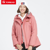 探路者套羽绒冲锋衣女士加厚保暖户外服装羽绒内胆三合一冲锋衣秋冬季户外女式前短后长防风冲锋衣