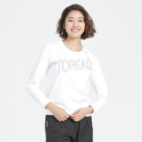 探路者秋冬季户外长袖T恤圆领女式棉质舒适印花长袖卫衣女士修身保暖套头旅行休闲运动卫衣吸汗透气