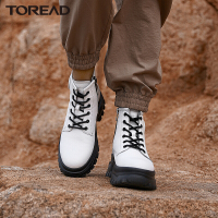 探路者户外休闲鞋加厚底牛皮鞋面高帮户外女鞋侧拉链轻便防撞鞋头2021秋冬季新款户外运动休闲女式工装鞋