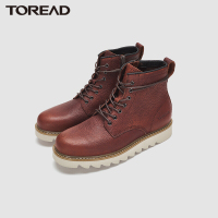 探路者户外休闲鞋男士头层牛皮高帮工装鞋 2021秋冬季新款户外透气舒适保暖男式防滑耐磨中邦休闲鞋子
