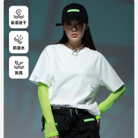 探路者休闲速干T恤女时尚宽松短袖2022春夏女式新款户外圆领防风舒适透气潮短袖T恤TAJK82865