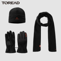 探路者户外保暖套装2021秋冬季新款加厚防风保暖抓绒帽子手套围巾三件套男女通款摇粒绒套装