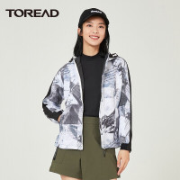 探路者户外加绒保暖软壳衣女士防水透气越野徒步外套防风衣秋冬季户外服装软壳冲锋衣女弹力印花登山服