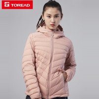 探路者超轻羽绒服女士轻便薄款鹅绒羽绒服 外套连帽防泼水秋冬运动户外女式东丽面料双门襟立体剪裁