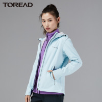 探路者软壳衣女加厚保暖防风衣防水弹力透气秋冬季连帽带加摇粒绒软壳冲锋衣户外服装登山徒步外套