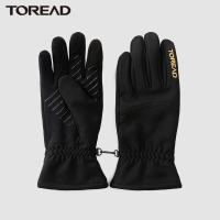 探路者户外防风手套 2021秋冬新款户外保暖透气掌心硅胶丝印防滑男女通款SOFTSHELL手套可触碰